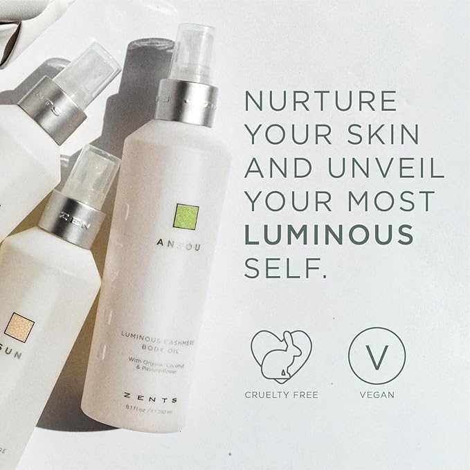 Zents Luminous Cashmere Body Oil (Earth Fragrance) | Moisturizing Body Oil with Vitamin E & Organic Coconut Oil | Softens & Smooths Skin | 8 fl oz