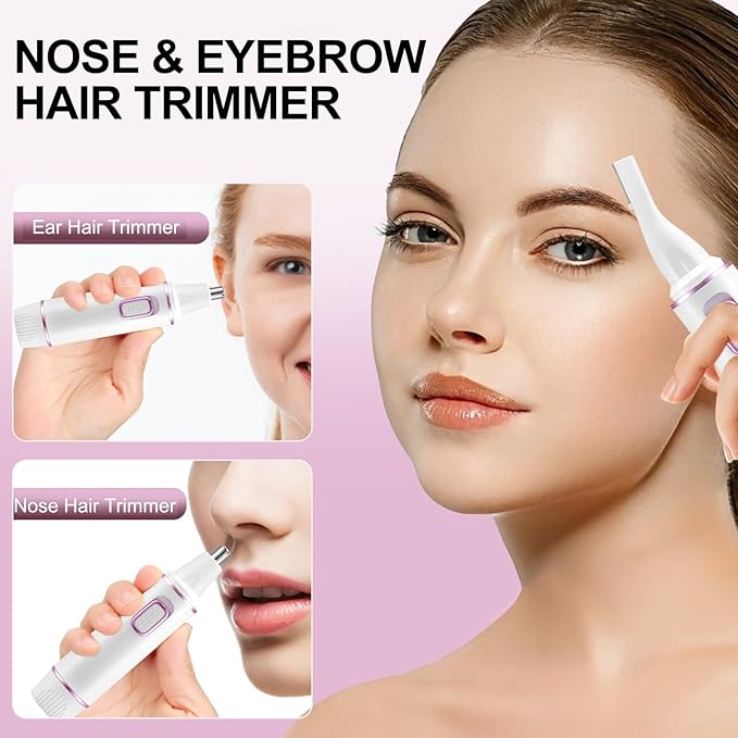 AREYZIN Nose Hair Trimmer for Women 2 in 1 Painless Eyebrow Trimmer and Nose Trimmer Facial Hair Removal Nasal Hair Clippers Professional, Easy to Clean, Dual-Edge Blade,White