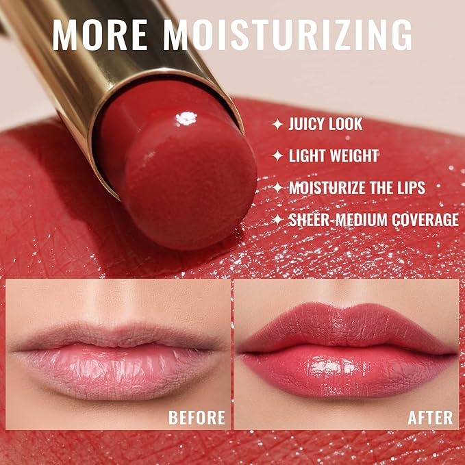 Oulac Apple Red Lipstick - Moisturizing Lip Stick Glossy Solid Shine Lip Gloss, Sheer Shine Juicy Finish, Lightweight and Hydrating Formula for Dry Lip Care, Vegan 2.2g/0.07oz (01)