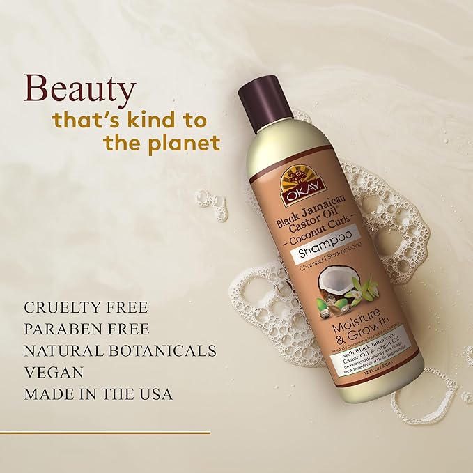 Okay Black Jamaican Castor Oil Shampoo - Natural, Moisturizing Jamaican Castor Shampoo, Strengthen & Restore Damaged Hair for Women and Men - Coconut Curls, 12 fl oz (Pack of 1)