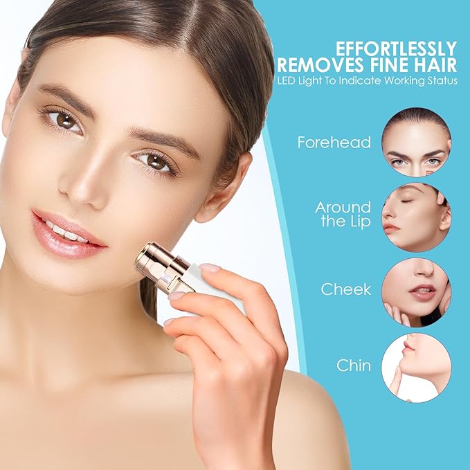 Rechargeable Eyebrow and Facial Hair Remover for Women - 2 in 1 Razor with Built-in LED Light for Painless Hair Removal
