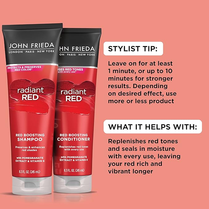 John Frieda Radiant Red, Color Boosting Conditioner, Hydrates and Enhances Red Tones with Pomegranate Extract and Vitamin E for Natural or Color-Treated Hair, 8.3 Oz, Pack of 2