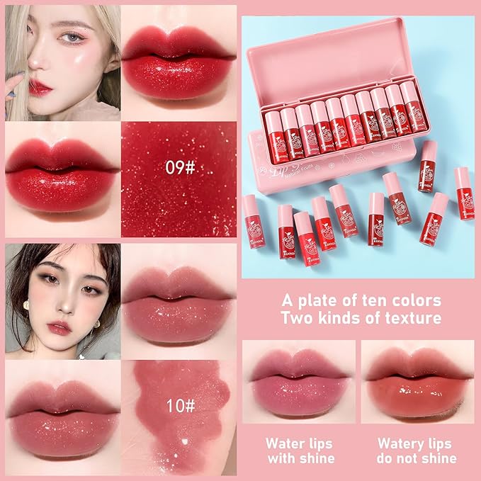 10 Colors Lip Tint Stain Set, Korean Plumping Plumping