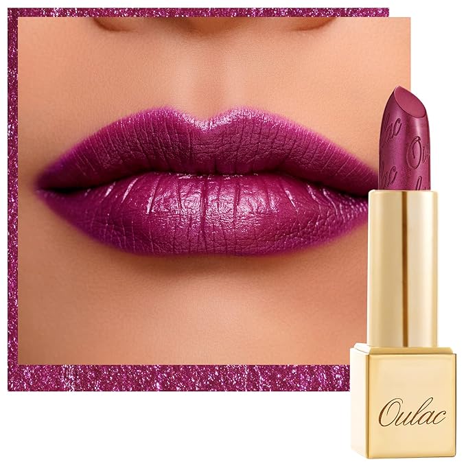 Oulac Purple Lipstick for Women with Metallic 3D Shine Lightweight Hydrating Formula, High Impact Lip Color, Vegan Beauty, Full Coverage Lip Makeup, Christmas Gifts for Women, Sugar Plum (04)