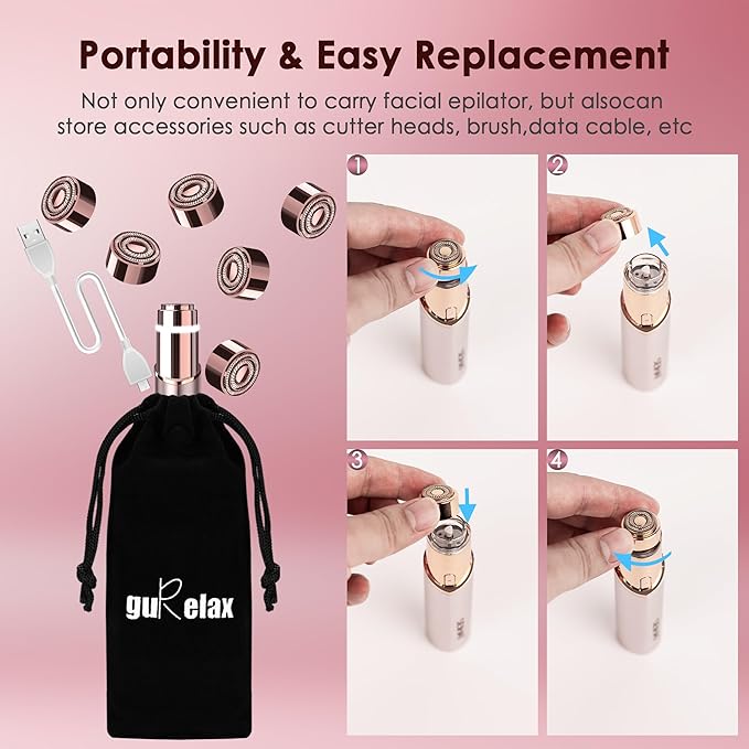 Gurelax Replacement Heads for Flawless Finishing Touch Facial Hair Remover, Gen 3 Replacement Blades for Women, New Version 18K Gold Replacement Blades Refill (2pcs)