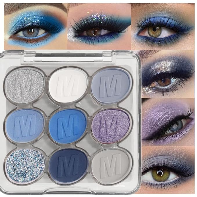 9 Colors Blue Silver Matte Shimmer Eyeshadow Palette