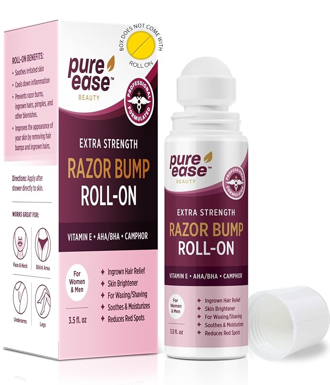 Razor Bump Solution for Bikini Area – Ingrown Hair Serum with Vitamin E, AHA/BHA, Camphor for Post-Shave Skin Care – Supports Smooth Skin on Face, Neck, Underarms