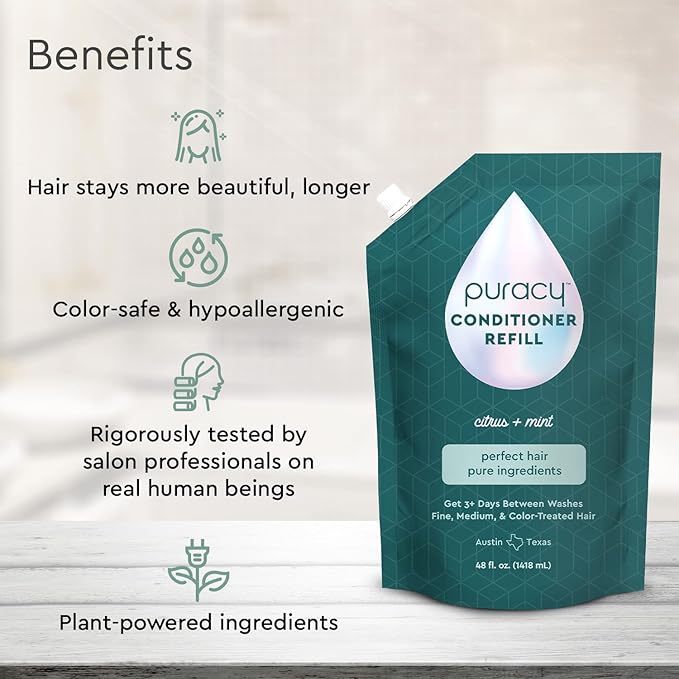 Puracy Conditioner for Fine, Medium, and Color-Treated Hair - Pure Ingredients for Cleaner, Silkier Hair Longer, 98.95% Natural (48 Ounce)
