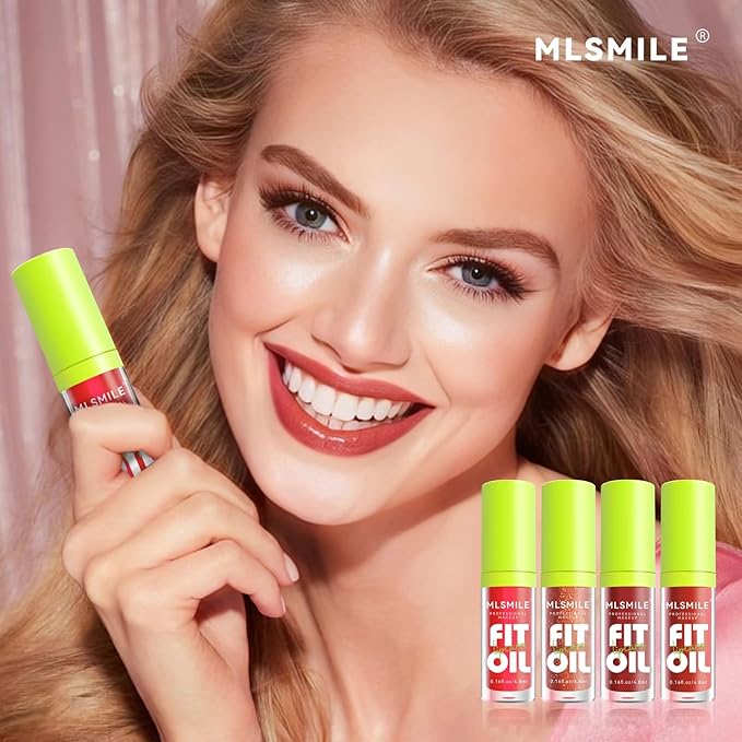 4 Colors Hydrating Lip Oil,Fat Lip Oil Lip Glaze,Shiny Transparent Lip Gloss Plumping,Nourishing & Non-sticky Long Lasting Fresh Clear Smooth Lip Care,Long Lasting Lip Oil(Set B)