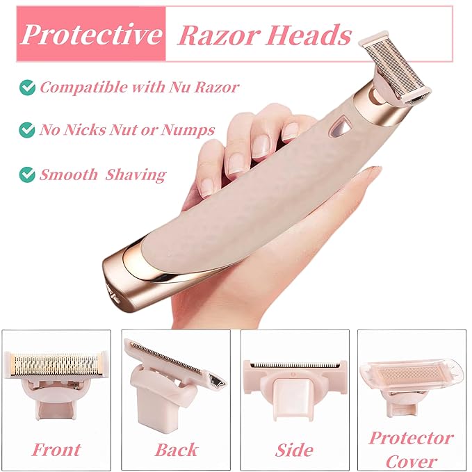 Razor Replacement Heads Compatible with Flawless Nu Razor,Body Replacement Heads for Finishing Touch Flawless Razor for Women,Hair Remover Replacement Head with Covers,Rose Gold Pack of 2.