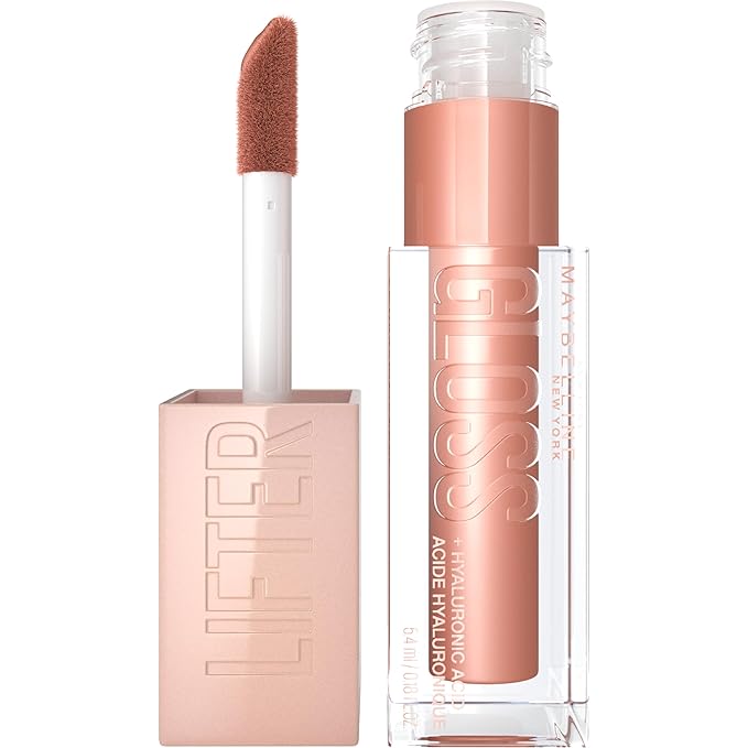 Maybelline Lifter Gloss, Hydrating Lip Gloss with Hyaluronic Acid, High Shine for Plumper Looking Lips, Stone, Rosey Neutral, 0.18 Ounce