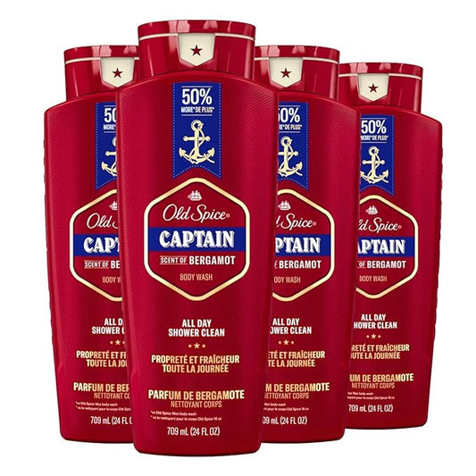 Old Spice Refreshing Body Wash for Men, 3X Defense, 24/7 Shower Fresh with Long Lasting Scent, Red Collection, Captain with Bergamot Scent, 24 oz (Pack of 4)