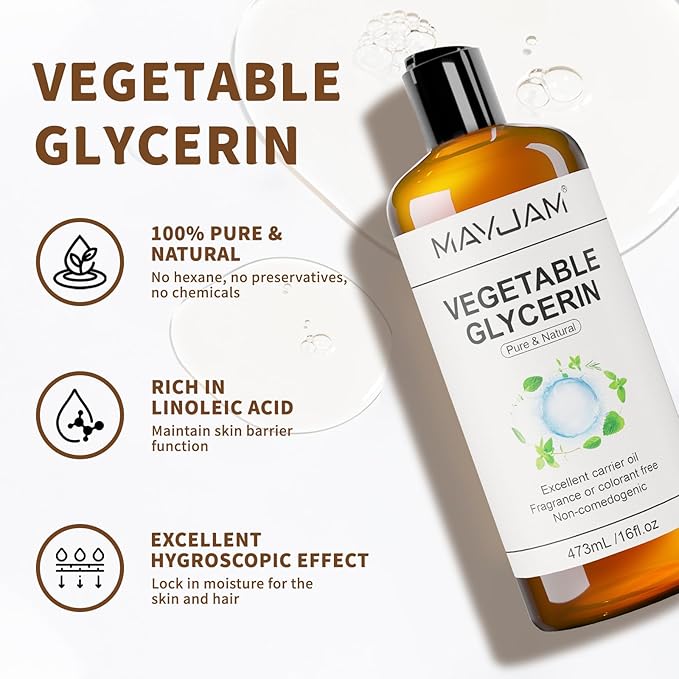 Pure Vegetable Glycerin for Skin,Crafts,Face,Hair Large 16 oz No Palm Oil Natural liquid Glycerine Makeup Remover Body Oils Massage Oil Deeply Moisturizing and Hair Benefits,DIY Beauty Products