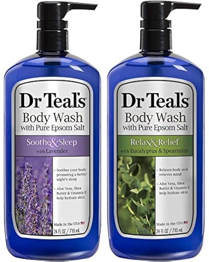 Dr Teal's Lavender & Eucalyptus Body Wash Gift Set (2 Pack, 24oz Ea) - Soothe & Sleep Lavender & Relax & Relief Eucalyptus & Spearmint - Essential Oils Calm the Mind & Promote Better Sleep