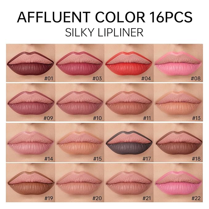 USHAS 16 Pcs Lip Liner Pencil - Matte Lip Liner Set Lip Makeup Soft Pencils for women, Natural Lip Liners Smooth Lipstick pencil (16 Colors (01-16), Pack of 1)