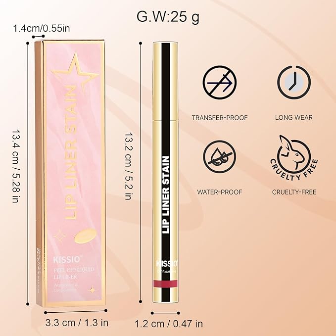 KISSIO Lip Liner Stain,Peel Off Lip Liner,Transfer Proof,Long Lasting and Waterproof,Lips Tint Tattoo,Natural Makeup Stain,Matte Finish,Light brown