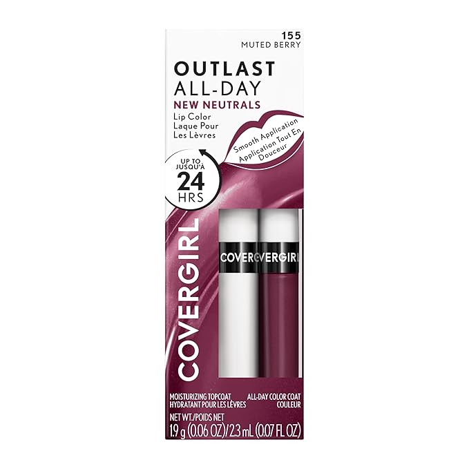 COVERGIRL Outlast All-Day Lip Color with Moisturizing Topcoat, New Neutrals Shade Collection, Muted Berry, Pack of 1