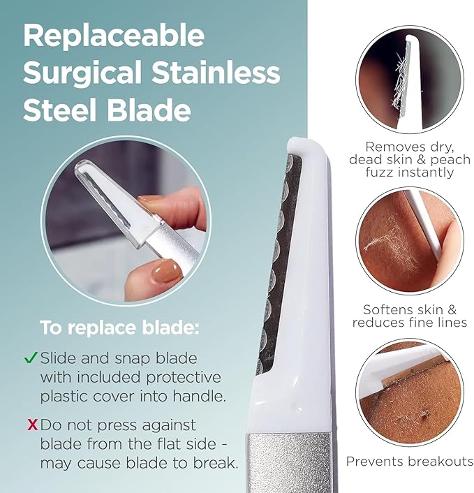 StackedSkincare Dermaplane Razor for Women Face - Professional Facial Razor, Non-electric Face Shaver for Women - Eyebrow Razor & Dermaplaning Tool for Face Exfoliation - Includes Handle & Blade