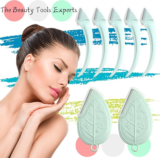 ONEUPIN 12PCS Eyebrow Trimmer Set Stainless Steel Leaves Curved Eyebrow Razor Trimmer Facial Shaver Razor Brow Shaper Suitable for Any Skin Type Hair Removal Accessories for Men Women(Green)