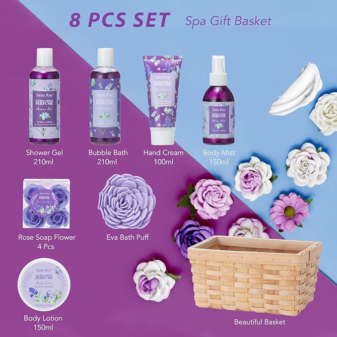 Mother's Day Gifts for Mom Gift Basket for Women, Luxury 11Pcs Floral Perfume Scents Bath and Body Home Spa Gift Kit with Bubble Bath, Body Lotion, Self Care Gifts Basket for Her, Birthday Gifts