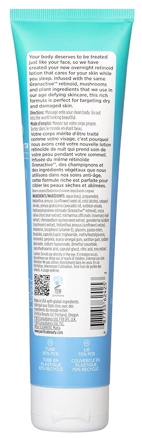 Pacifica Body Lotion Retinol Cream -Wake Up Beautiful Retinoid Renewing for Skin Elasticity Hydration & Plumpness - for Anti-Aging Fine Lines & Dry Skin Clean Vegan & Cruelty-Free Dermatologist Tested