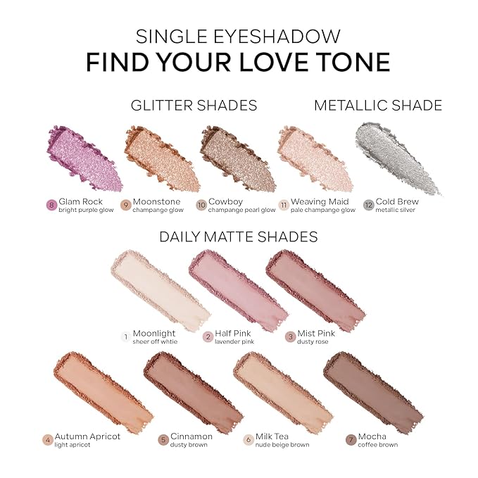 KYDA Single Glitter Eyeshadow, Champagne Pearl Glow Eyeshadow, Ultra-fine Lightweight Powder, Blendable Formula, Daily Glossy Eyes Makeup, Cowboy