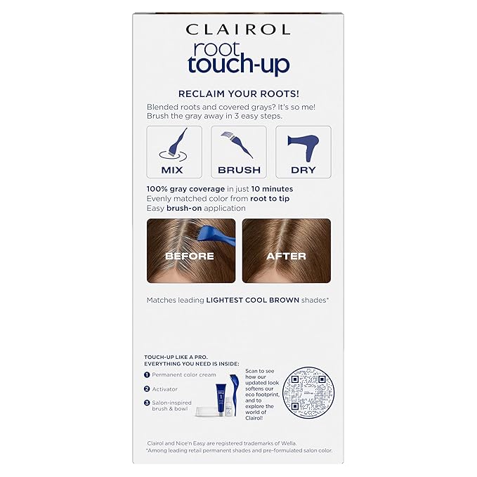 Clairol Root Touch-Up by Nice'n Easy Permanent Hair Dye, 6.5A Lightest Cool Brown Hair Color, Pack of 1