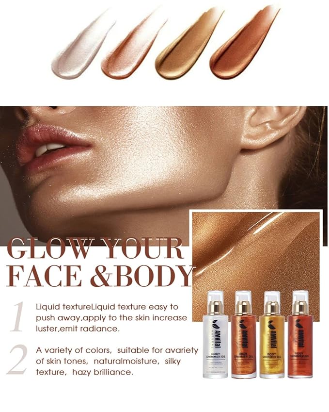 Shimmer Body Oil Golden Brown, Illuminator Highlighter for Body