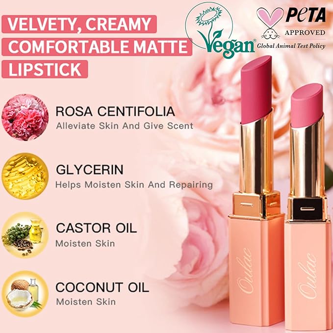 Oulac Red Creamy Matte Lipstick, Soft Satin Finish Lipsticks for Women with Moisturising Formula, Rich Color, Highly Pigmented Enriched with Rose Oil, Vegan & Cruelty-Free| 3.6g (Y05)