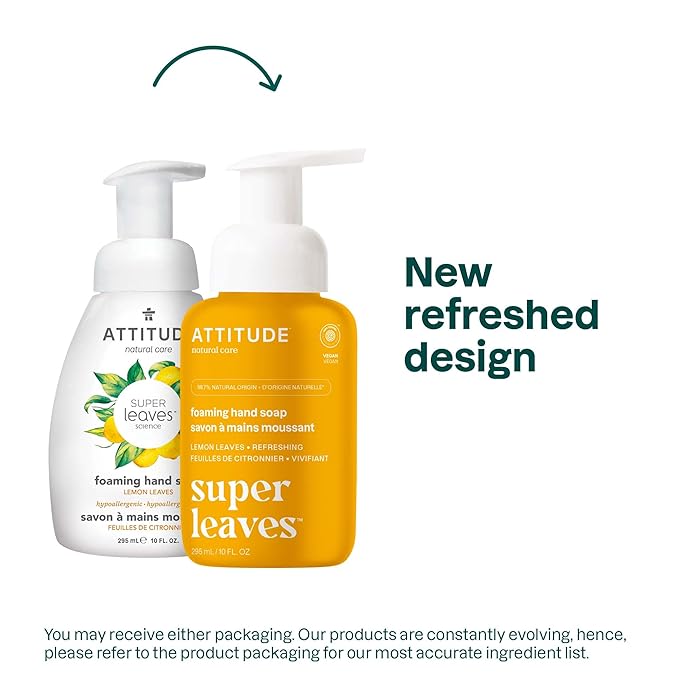 ATTITUDE Foaming Hand Soap, EWG Verified, Plant and Mineral-Based Ingredients, Vegan and Cruelty-free Personal Care Products, Lemon Leaves, 10 Fl Oz