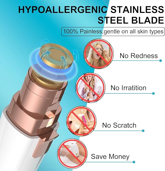 Eyebrow Trimmer, Facial Hair Removal for Women, 2 in 1 Rechargeable Eyebrow Razor & Painless Hair Remover Kit, Hair Removal Device for Eyebrows, Peach Fuzz, Lips, Arms, Legs with Light (Rose Gold)