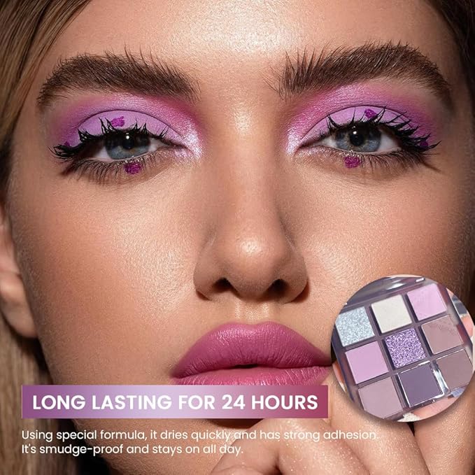 Purple Pink Eyeshadow Eye Shadow Palette Makeup,Violet Lavender Eyeshadow Palette Make Up Highly Pigmented Waterproof Mauve Bright Purple Pink Sparkling Eye Shadow, Long Lasting