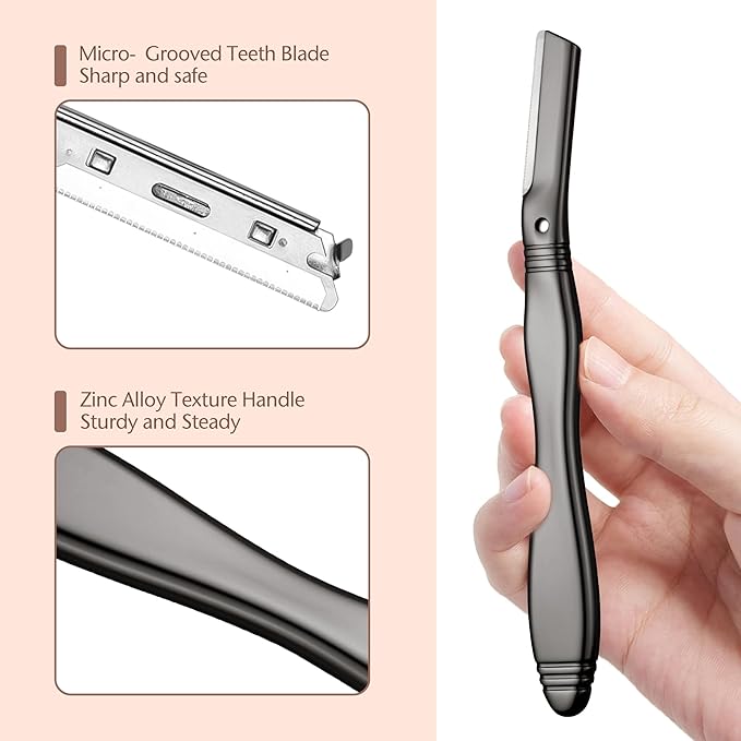 Eyebrow Razor, Dermaplaning Tool for Face, Face Razors for Women, Dermaplane Razor, Hair Removal and Exfoliation, Facial Razor, Face Shaver for Women&Men, 6 Blade Refills with Blade Cover (Black)