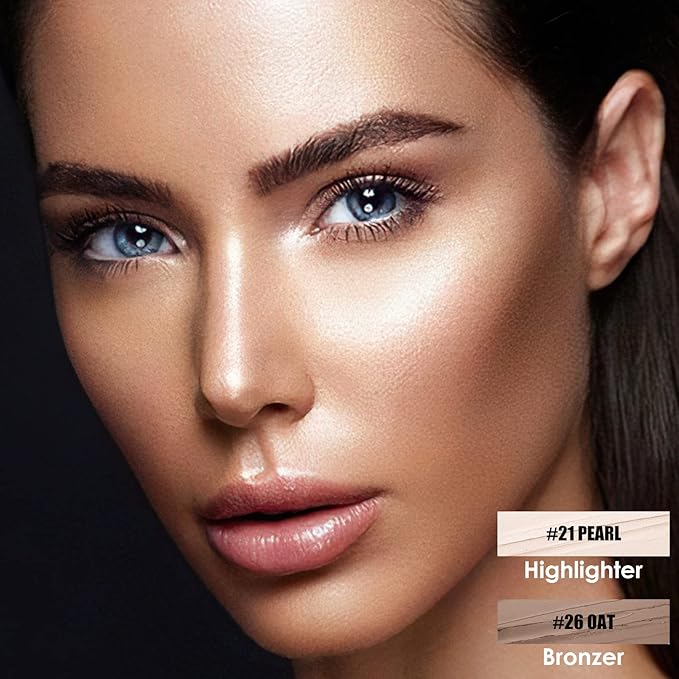 FOCALLURE 2 Pcs Mineral Cream Contour Stick,Moisturize Highlighter Illuminator Makeup,Light