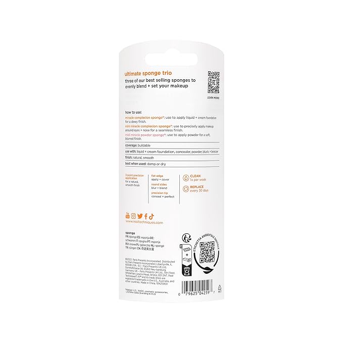 Real Techniques Ultimate Makeup Sponge Trio, Makeup Blending Sponges, For Liquid, Cream, & Powder Products, Powder & Foundation Sponges, Mini Makeup Sponge, Latex-Free Foam, Travel-Friendly, 3 Count