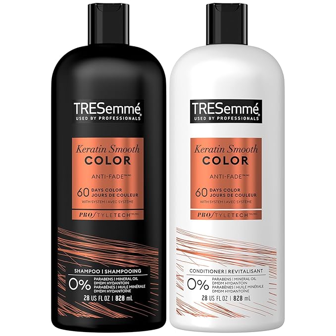 TRESemmé Shampoo and Conditioner, Keratin Smooth Color – Anti-Fade, Anti-Frizz Hair Products for Color-Treated Hair, 28 Oz Ea