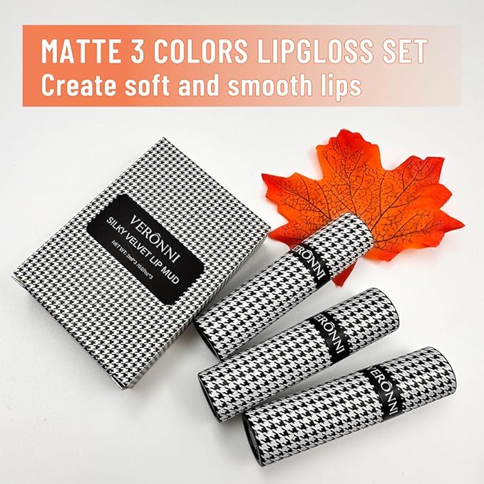 VERONNI 3 Colors Matte Lip Mud,Velvet Lip Gloss Set Multi-Purpose Matte Lipstick, Long Lasting Non-Sticky Gloss Smooth Pack Of 3 Lip Gloss Blush Makeup Set For Lips And Face (Set B)