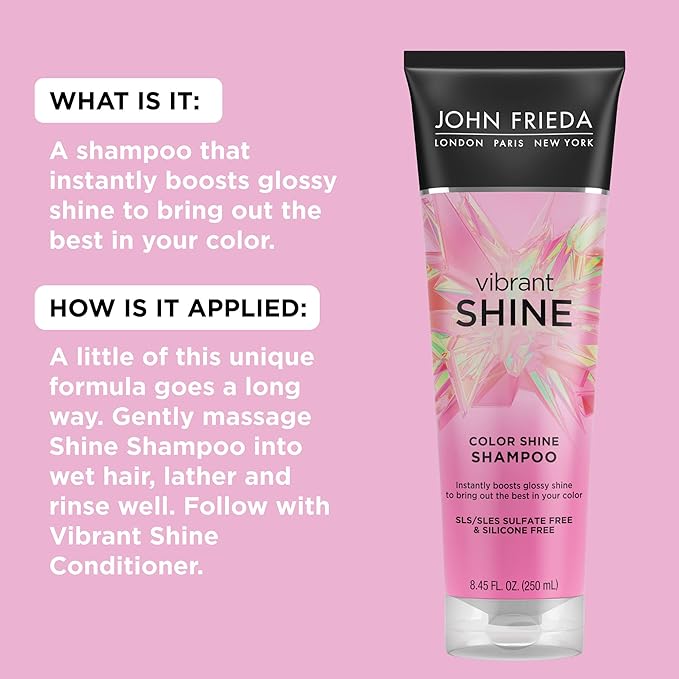John Frieda Vibrant Shine, Shampoo, Hydrating Shampoo with Rosehip Oil for Glossy & Shiny Hair, Enhances Shine for Radiant, Glossy Hair Across All Shades, Styles, & Textures, 8.45 Oz