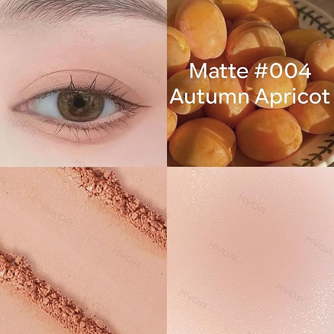 KYDA Single Matte Eyeshadow, Light Apricot Peach Eyeshadow, Ultra-fine Smooth Powder, Lightweight Blendable Formula, Warm Tone Eyes Makeup, Autumn Apricot