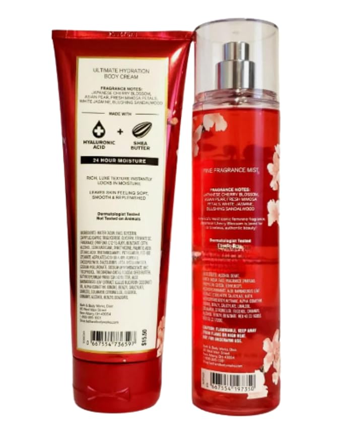 Bath & Body Works Fine Fragrance Mist & Ultra Shea Body Cream Japanese Cherry Blossom 2 Piece Set Full Size 8oz.