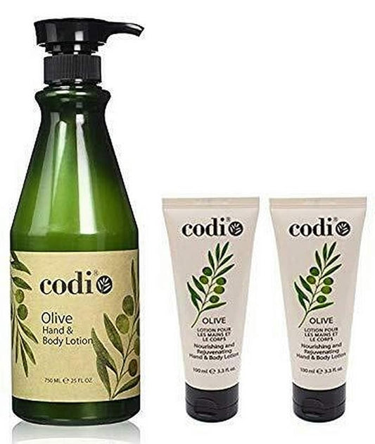 Codi Olive Hand & Body Lotion - Organic, Antioxidant & Vitamin Enriched, Soft & Fresh Skin, 750ml + 2x100ml Tubes