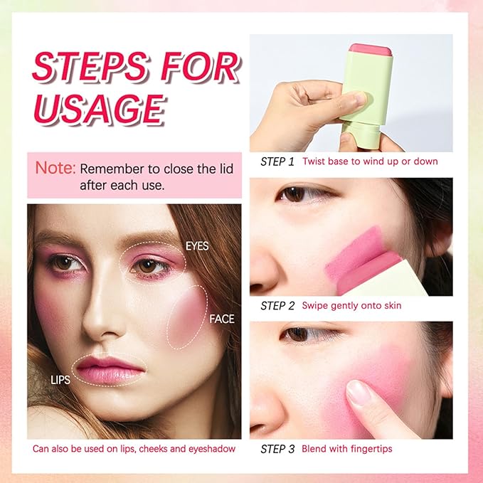 Cream Coral Orange Blush Stick,Multi-Use Makeup Milk Blush Stick,Multi-Use