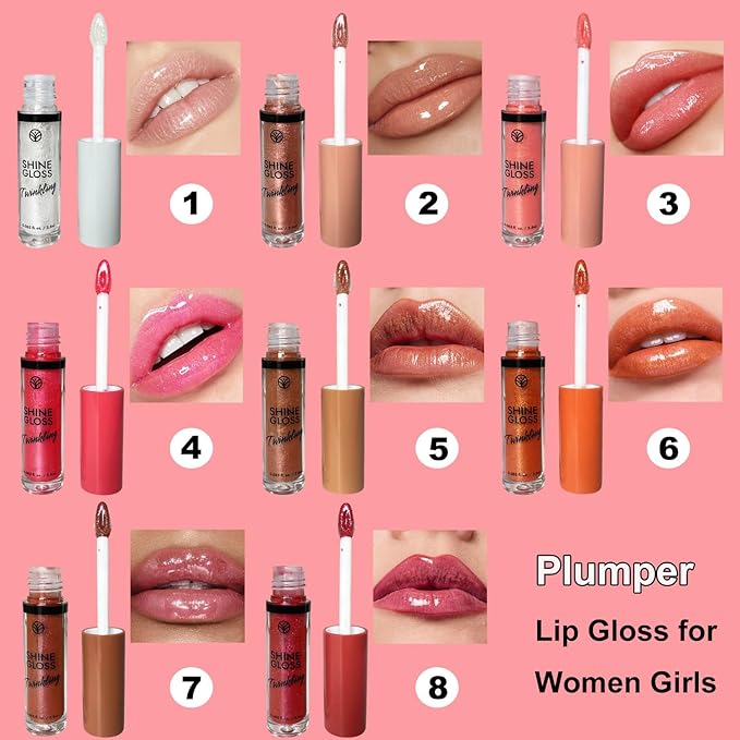 Lip Gloss Women Girls Plumping Lip Gloss Glitter Tinted Lip gloss Oil Plumper Hydrating Long Lasting Moisturizing Non Sticky Makeup lip gloss (07#)