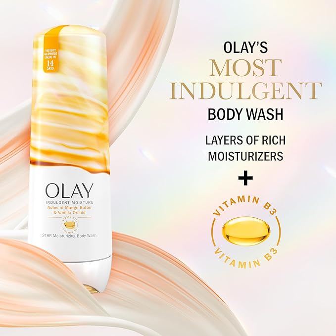 Olay Body Wash for Women, Indulgent Moisture, 24hr Moisturizing & Nourishing Formula, Infused with Vitamin B3 Complex, Luxurious Fragrances, Mango Butter & Vanilla Orchid Scent, 20 fl oz