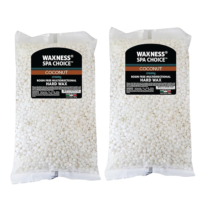 Waxness Spa Choice Rosin Free Multidirectional Hard Wax Coconut 2.2 lb / 1 kg Pack of 2 (4.4 lb)