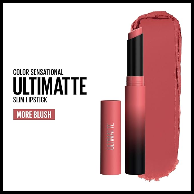 MAYBELLINE Color Sensational Ultimatte Matte Lipstick, Non-Drying, Intense Color Pigment, More Blush, Rose Pink, 1 Count (Pack of 2)