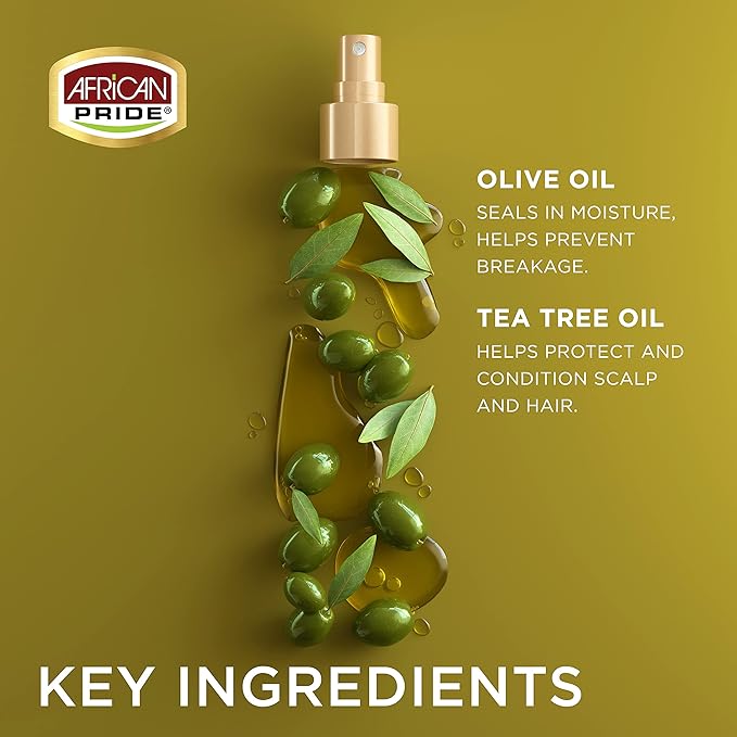 African Pride Olive Miracle Braid Sheen Spray (3 Pack) with tea tree oil and olive oil to protect and moisturize scalp and hair.12oz.