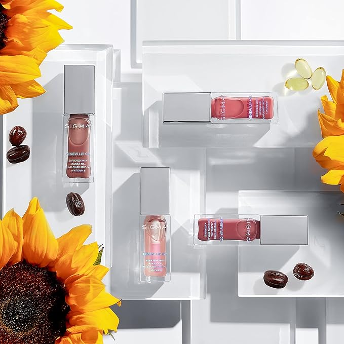 Sigma Beauty Renew Lip Oil – Tinted Lip Oil with Luxurious High-Shine Color and Long Lasting Hydration for Soft, Supple Lips, Non Sticky Lip Oil with Nourishing Antioxidants (Hush, Clear Pink Sheen)