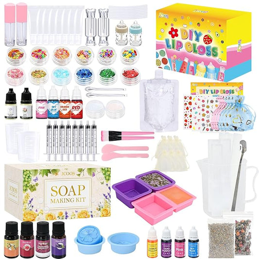 Jcoos Lip Gloss Making Kit, 73PCS DIY Lip Gloss Kit Fun and Soap Making Kit, Soap Making Kit for Adults and Kids, Soap Making Supplies
