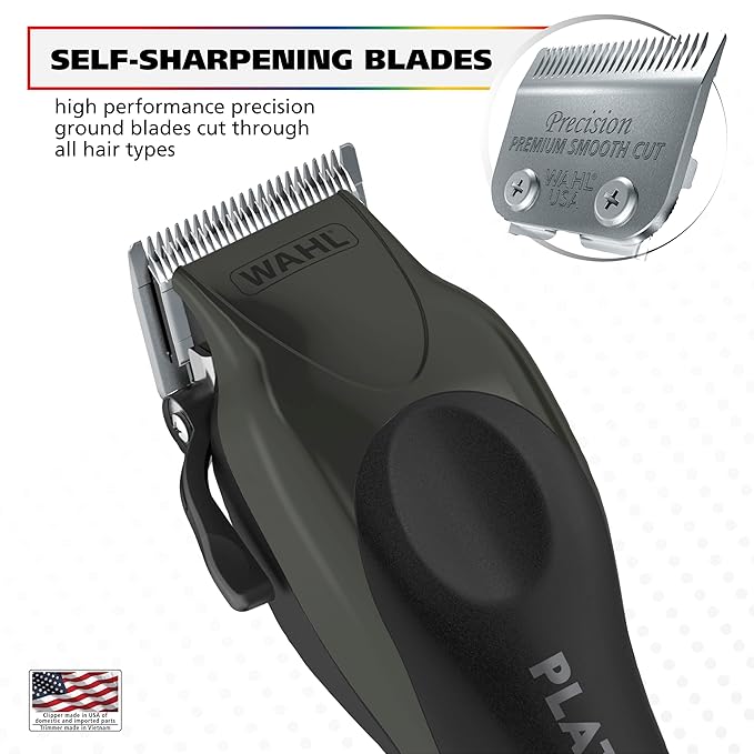 Wahl USA Pro Series Platinum Corded Clipper & Corded Trimmer for Home Haircutting with Color Coded Guide Combs – Model 79804-100